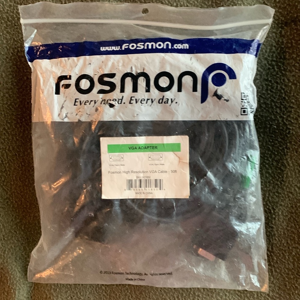 NIP Fosmon high resolution VGA cable. 50ft. VGA adapter. Black